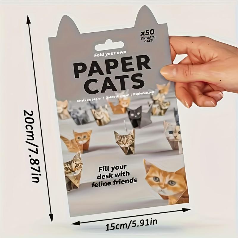1 Pack of 50 Sheets of Cat-Shaped Origami Paper for Adult Animal Paper Sculpture, Home and Office Decoration Craft Set