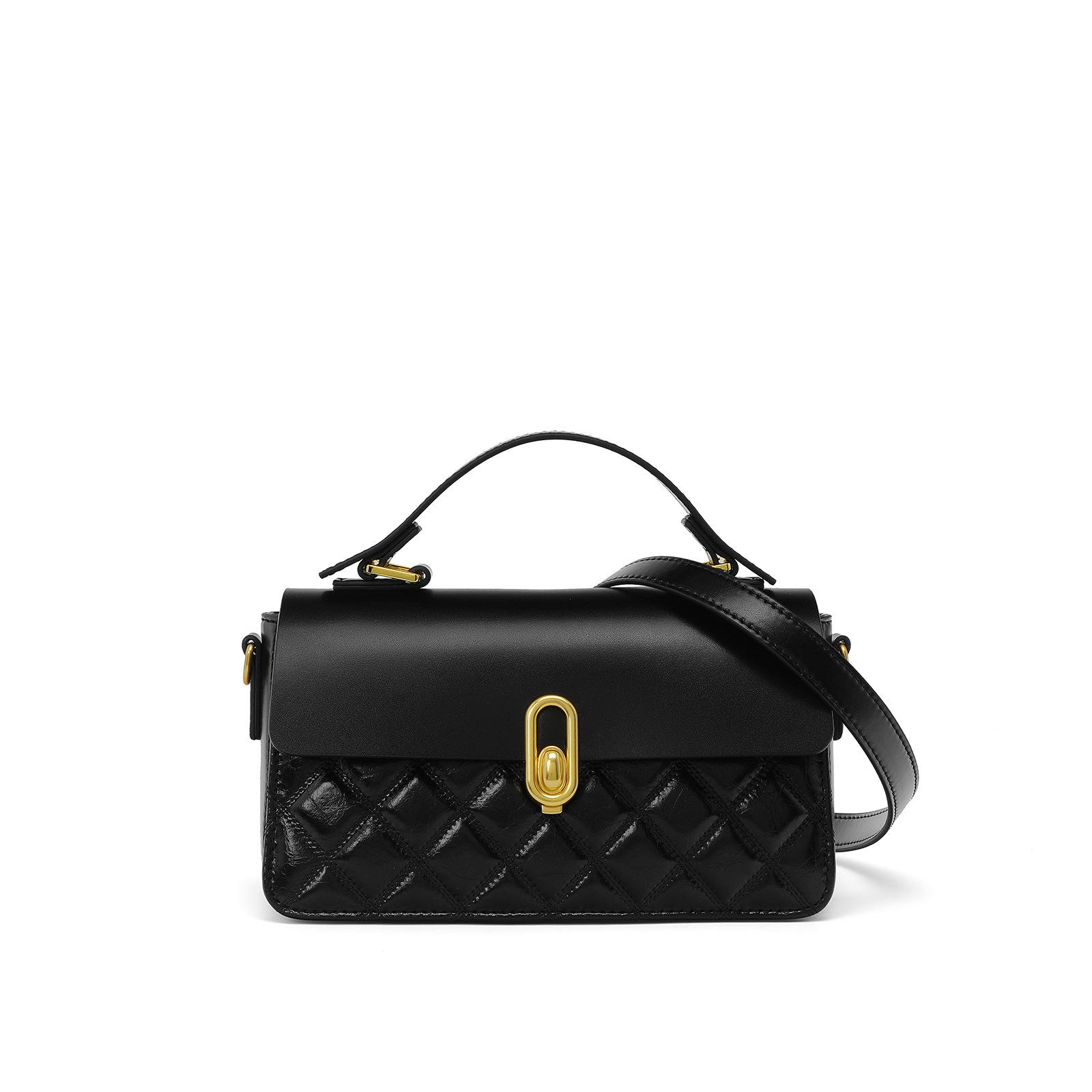 

Simple Commuting Versatile Rhombus Shoulder Bag Textured Messenger Bag Popular Small Square Bag Cowhide Handbag чёрный