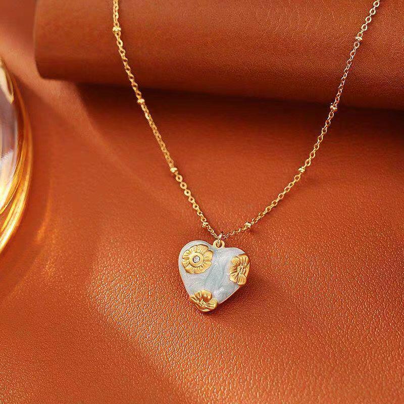 [Oil Painting Love Song] French exquisite oil drip enamel flower love ear buckle necklace retro light luxury fashion suit