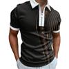 Camiseta casual de lapela, camiseta com zíper da moda masculina jovem, camiseta de manga curta, camiseta com estampa de ondas do mar 3D masculina