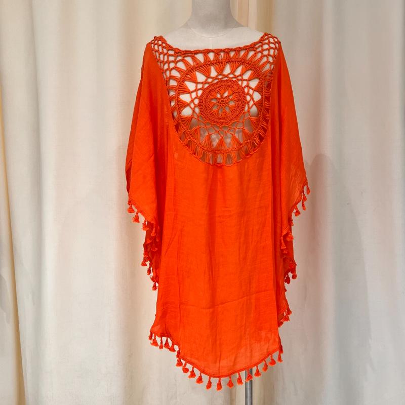 2021 Plus Size Off-Shoulder Tassel Cutout Beach Cover-up