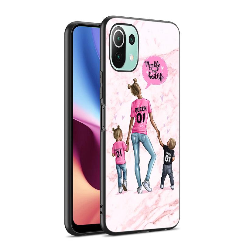 Baby Mom Girl Boy mramorové pouzdro pro Xiaomi Mi 11 Lite NE 11i 10T 11T Pro A2 A3 Lite POCO F3 M3 M4 C31 X3 Pro NFC GT černý kryt