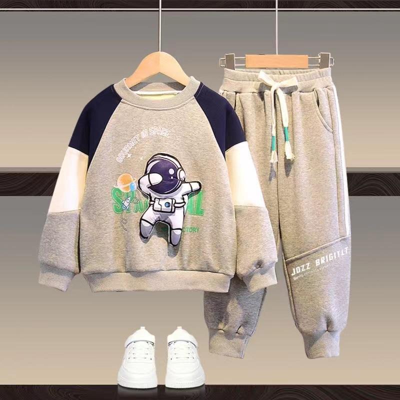 Autumn Winter Plus Velvet Thick Sets Boys Padded Sweater Pants Suit Warm Sports Outfit Children's Sports Clothes 2Pcs