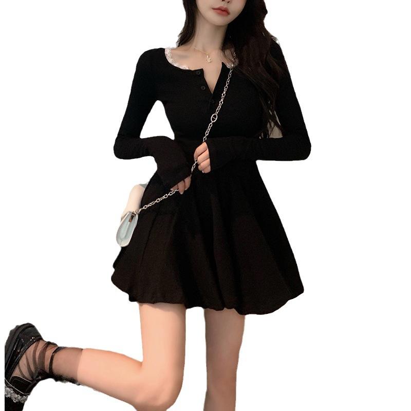 Women's Pure Desire Sexy Black Long-sleeved Dress Autumn French Small Hepburn Dress