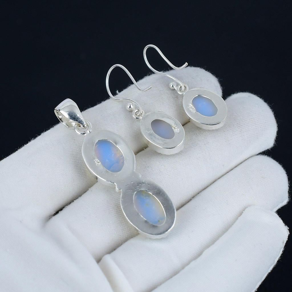 Mjölkopal Hängsmyckeset, Mjölkopal Ädelsten Handgjord 925 Sterlingsilver Örhänge Hängsmyckeset För Kvinnor Hängsmycke Morsdagspresent