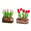 1:12 Mini Clay Flowers Tulip Bonsai Miniature Model for Garden Balcony Decoration Micro Landscape.