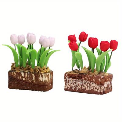 1:12 Mini Fiori d'Argilla Tulipano Bonsai Modello in Miniatura per Decorazione Giardino Balcone Paesaggio Micro.