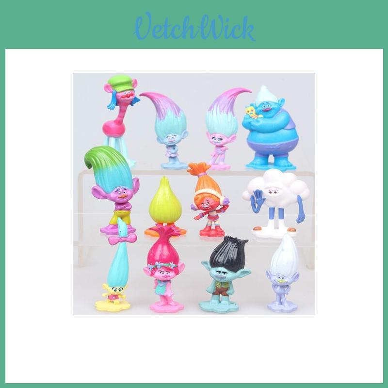 Movie Trolls Poppy And Branch Action Figures Cake Toppers Doll Toys 12 Pieces Set