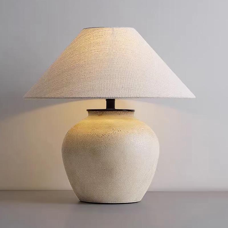 Wabi-Sabi Terracotta Table Lamp for Bedroom, Living Room & Hotel Décor - Japanese Retro Style