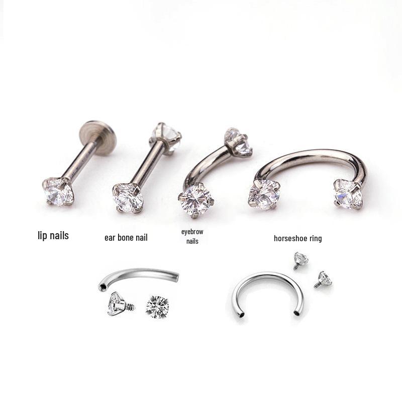 16g Stainless Steel Zircon Piercing Earrings: Lip Studs, Eyebrow Rings, Ear Bone Sticks, C-Shaped Horseshoe Rings.