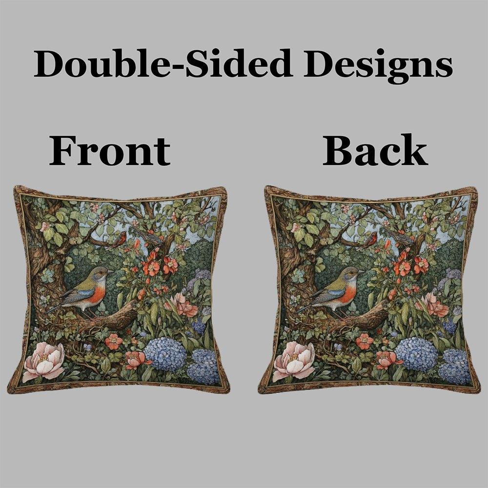 1 pièce Taie d'oreiller William Morris Breezewood Style Peinture Médiévale Impression Double Face Design Floral Rétro avec Oiseaux Douce Confortable