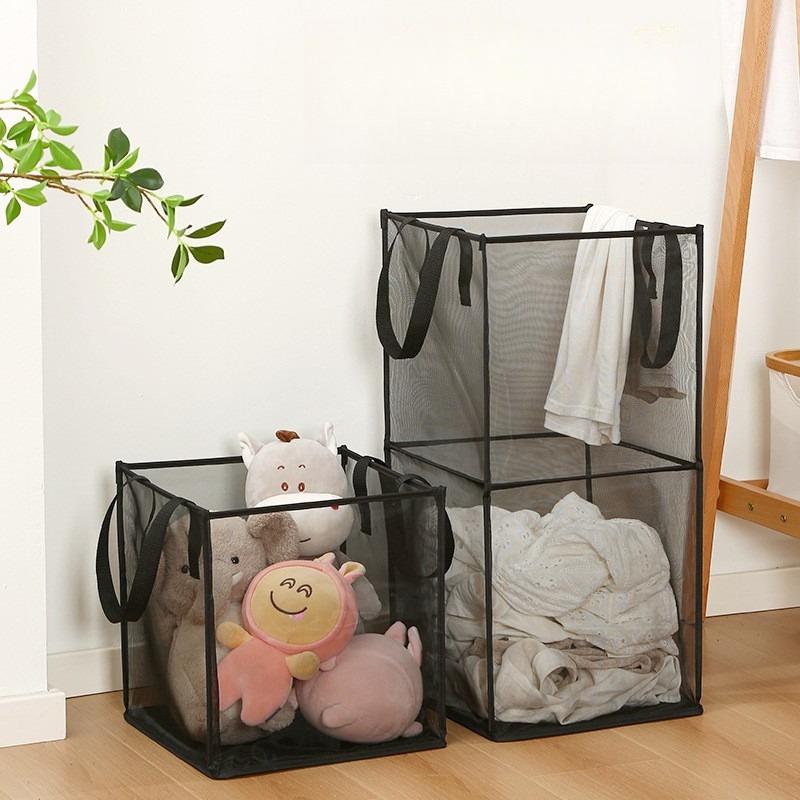 Large Foldable Square Mesh Laundry Hamper-Portable Dirty Clothes Basket with Handles,for Bathroom & Home Use Collapsible Laundry