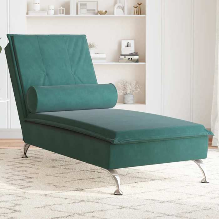 VidaXL Massage Lounge Chair with Dark Green Velvet Bolster, Long Sofa Chair, Bedroom Chaise Lounge, Chair 379452