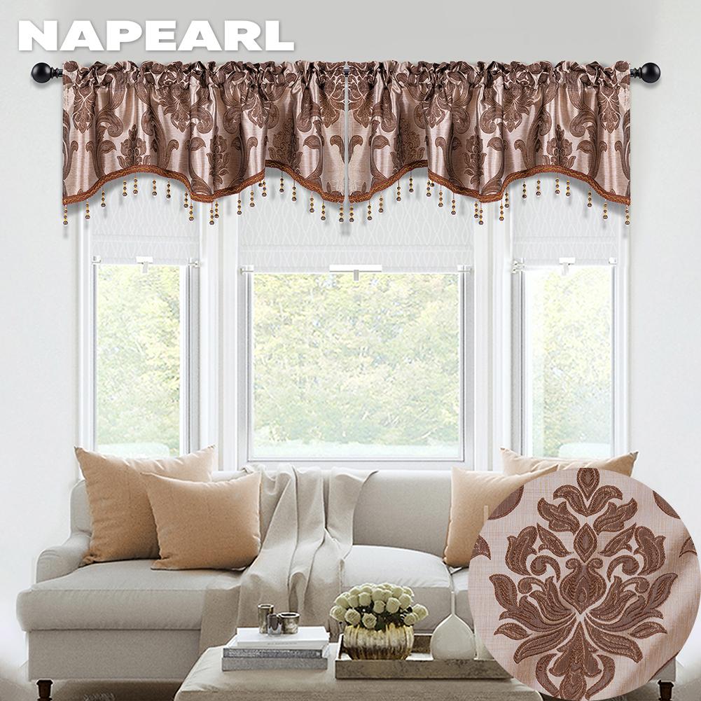 

2PC NAPEARL жакардові фестончасті штори з бісером для декору з бісеру для вікон вітальні Кишеньковий підзор 2PC W132cm x L46cm коричневий