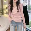 Autumn Pink V-neck Knitted Sweater Women's 2025 New Women's Slim-fit Irregular Long-sleeved Shirt
