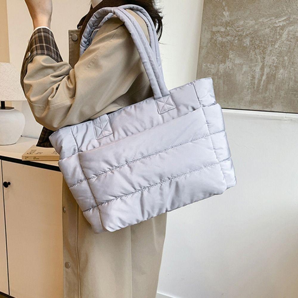 Lightweight Puffy Laptop Bag Large Capacity Commute Briefcase Simple Cotton Padded Tote Bag  Travel