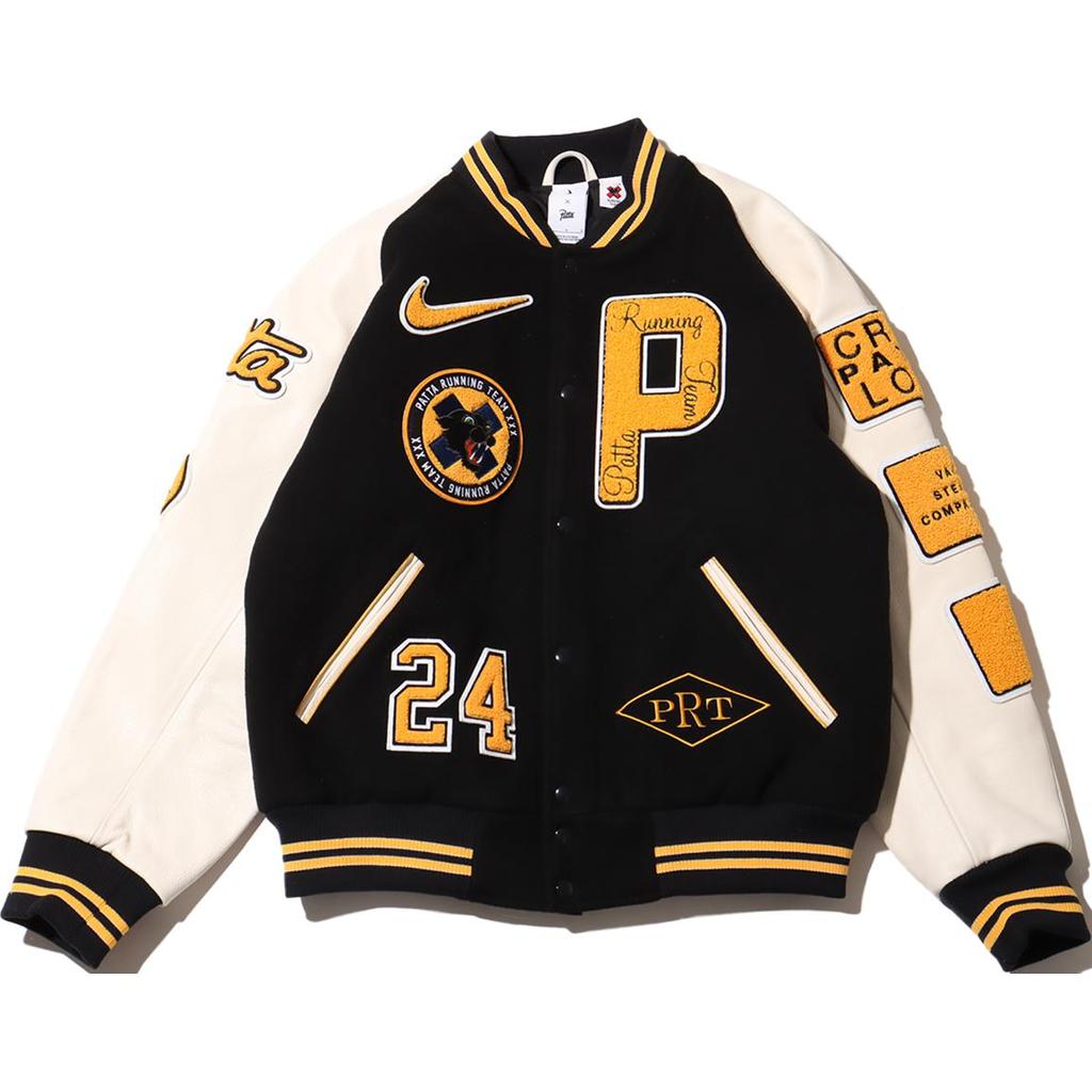 Nike x Patta Running Team Varsity Jacket (Asia Sizing) Black/Yellow/White Unisex Outerwear FJ3107-010