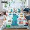 Statue of Liberty Bedspread Cover Hip Hop Full Size Peace Sign Love Heart Bed Cover Kit American Eyes Colorful Sturdy Polyester Quilt Cover