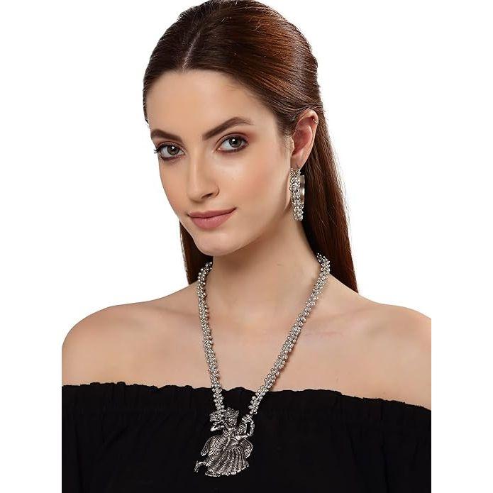 Shining Diva Moda Kadınlar için Son Şık Geleneksel Okside Gümüş Kolye Takı Seti