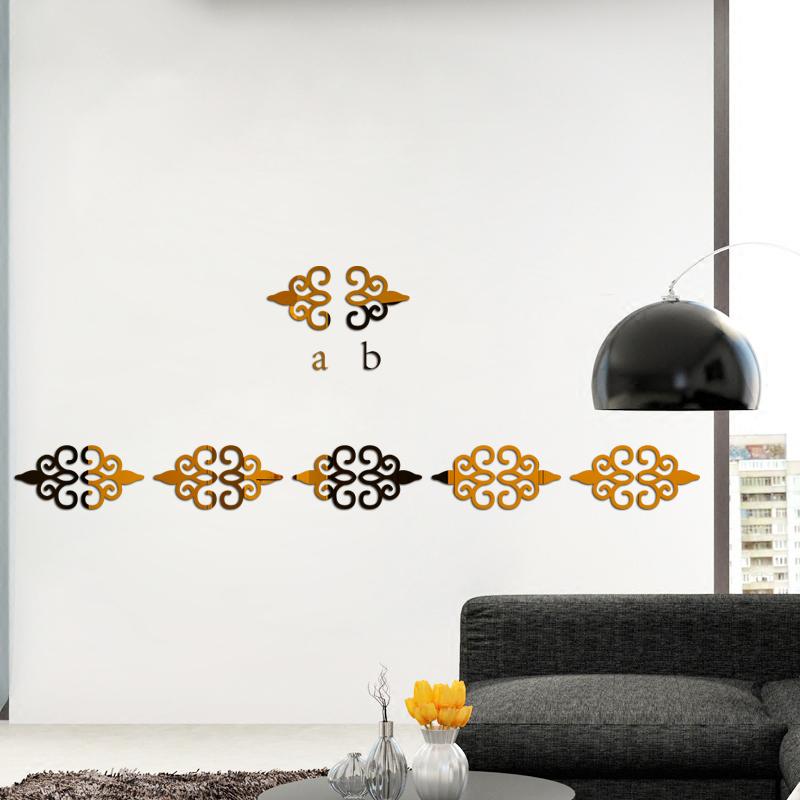 10pcs 3D Mirror Diagonal Lace Wall Stickers Acrylic Porch Wardrobe Border Decoration Wall Decals Self-adhesive DIY Art Mural