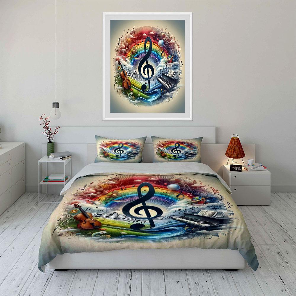 Music Rainbow Art Symphony Bedding Duvet Cover Set Duvet Cover Pillowcases (1*Duvet Cover 2*Pillowcases, without duvet insert)