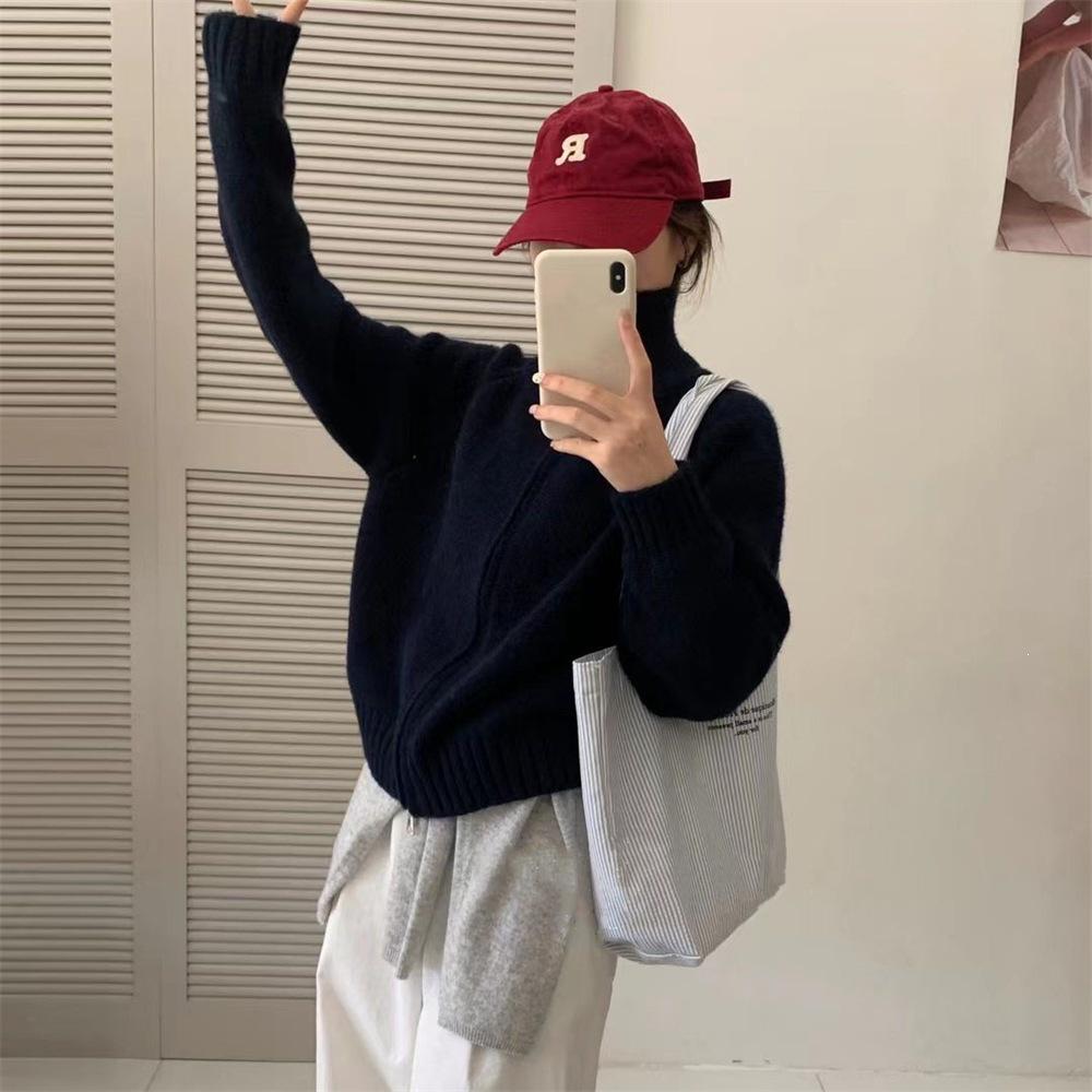 Women's Korean Style Stand Collar Double Zipper Knit Cardigan