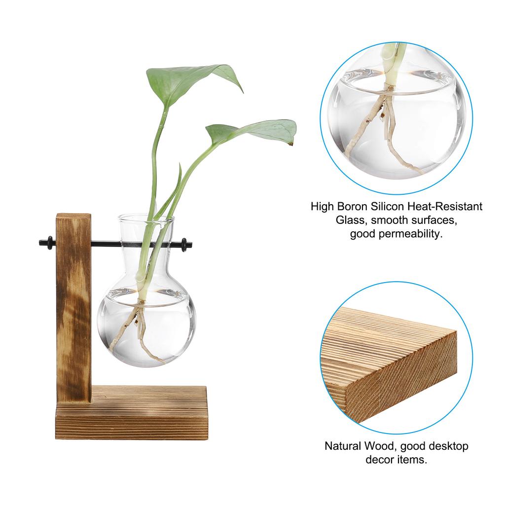 Uxcell Hydroponic Plant Vases Propagation Vases for Plants Hanging Flower Pots with Wooden Stand Tabletop Vase Home Decoration