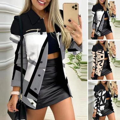 Casaco Feminino Outono Primavera Combinação de Cores Botões de Fileira Única Gola Estilo OL para o Trabalho