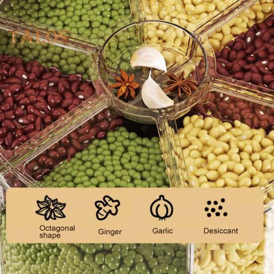 360-Degree Rotating Cereal Dispenser Rice Container with Lid Large Capacity Multiple Compartments Grain Storage Organizer