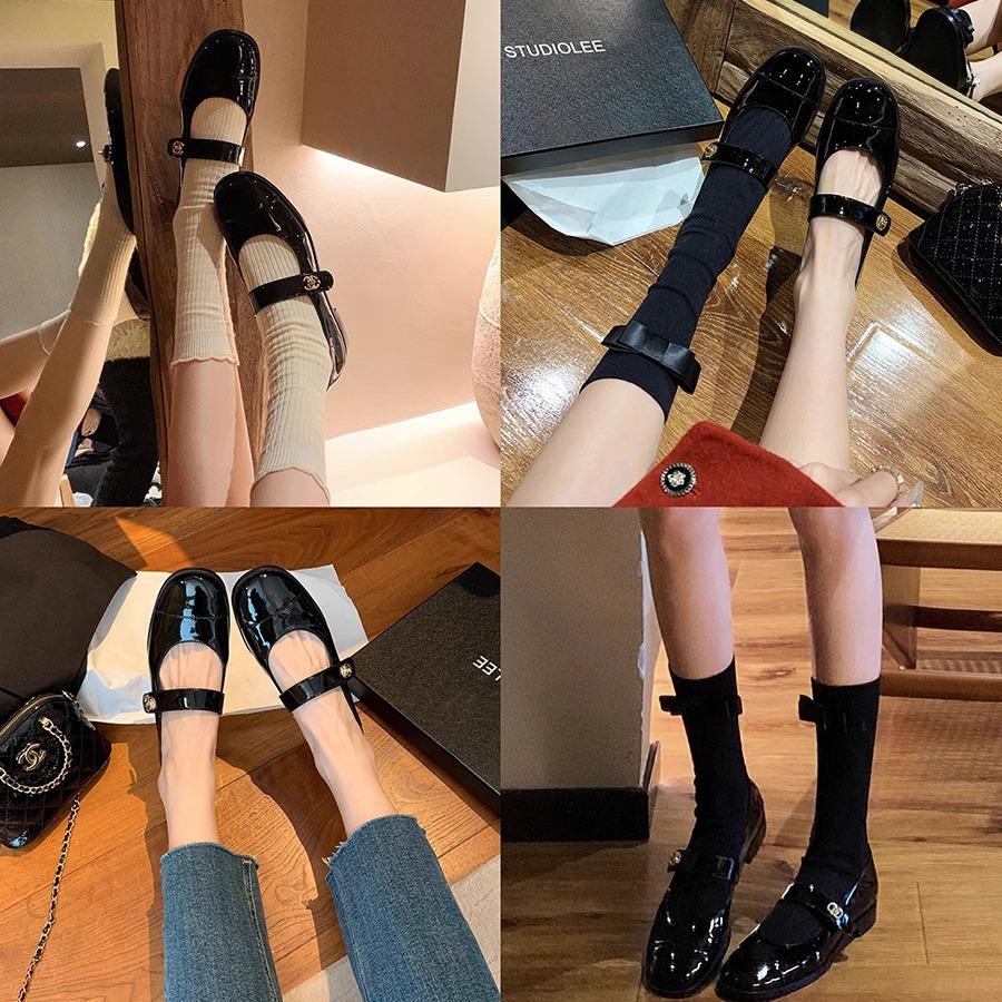 Xiaoxiangfeng Mary Jane shoes French one-word buckle real soft leather flat-soled single shoes light mouth thick heel small leather shoes loafers wom