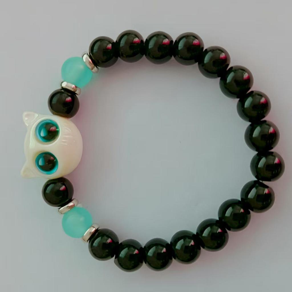Luminous Cute Kitten Bracelet - Black & White Beaded Jewelry for Couples & Best Friends