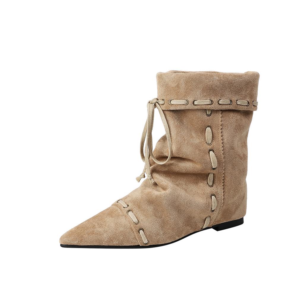 818-1 New 2025 Autumn Increase Pointed Boots Martin Boots Retro Versatile Lace-Up Western Short Women's Boots