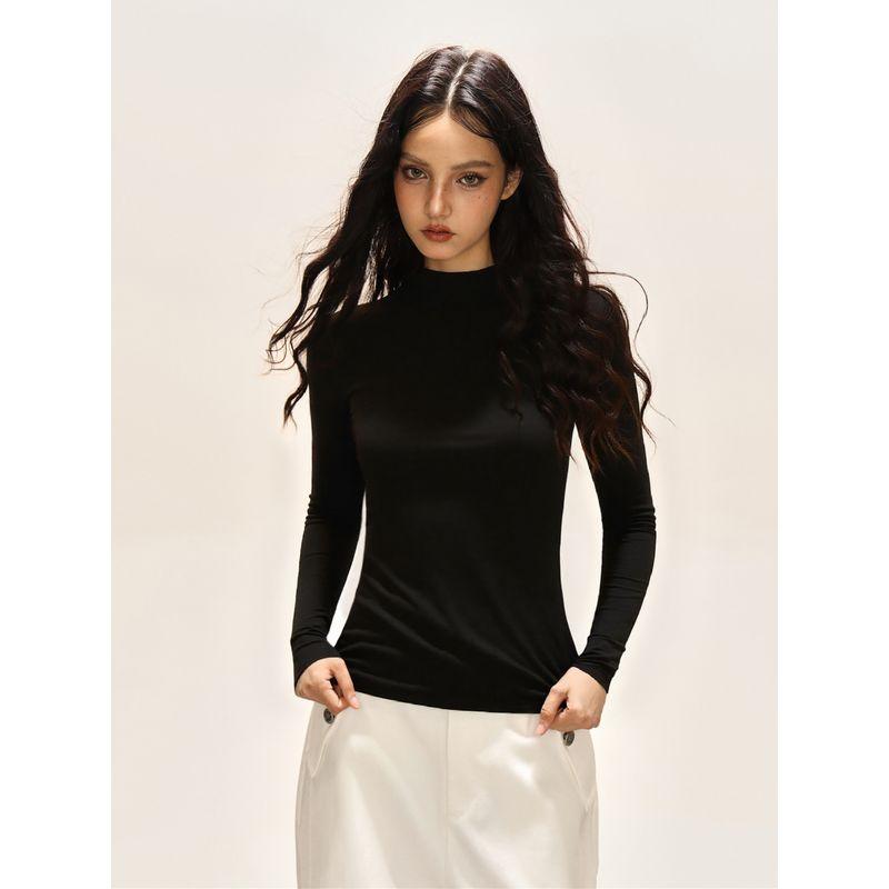 Shiyiyue American-Style Solid Color Inner Top for Women, Autumn and Winter Half-High Collar Slim-Fit T-Shirt, Basic Base Shirt for Trendy Girls