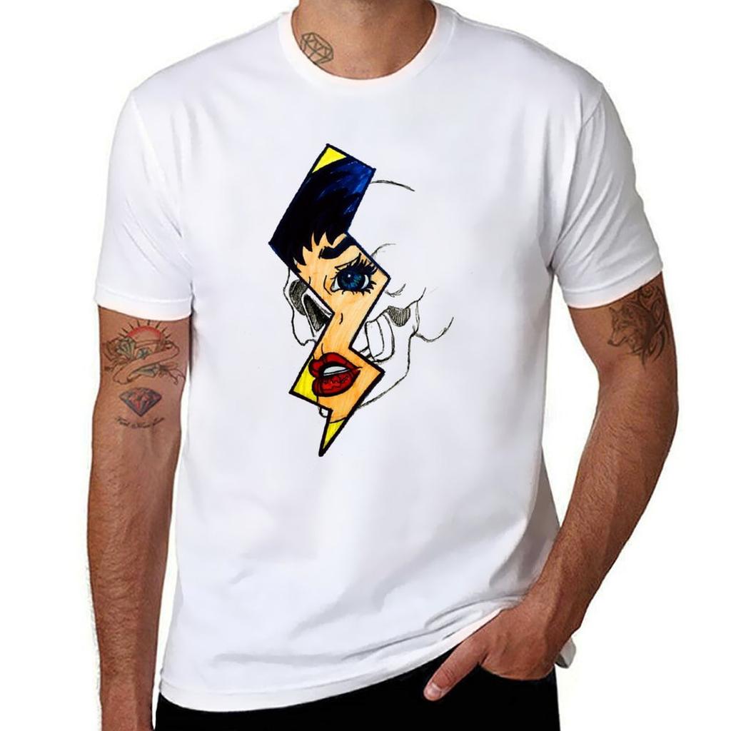 Koszulka T-shirt z komiksową czaszką i błyskawicą Szybkoschnąca Koszulka do sportów outdoorowych