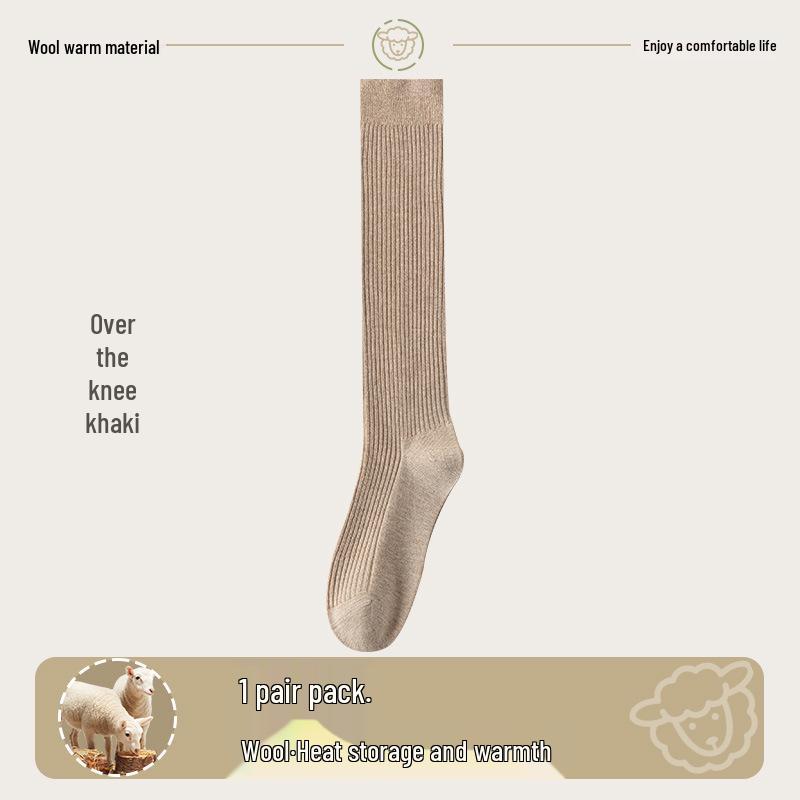 Wool Over-the-Knee Stripe Socks - Slim, Warm, Thigh-Length for Autumn & Winter