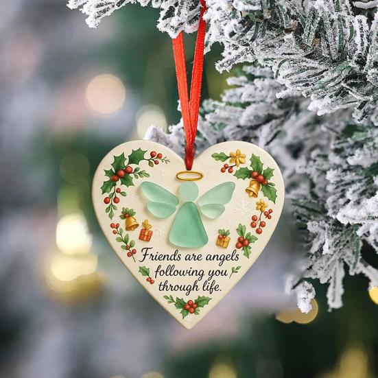 Yousheng Sea Glass Angel Ornament Friends Are Angels Sea Glass Art Christmas Ornament Friendship Heart Keepsake for Best Friends