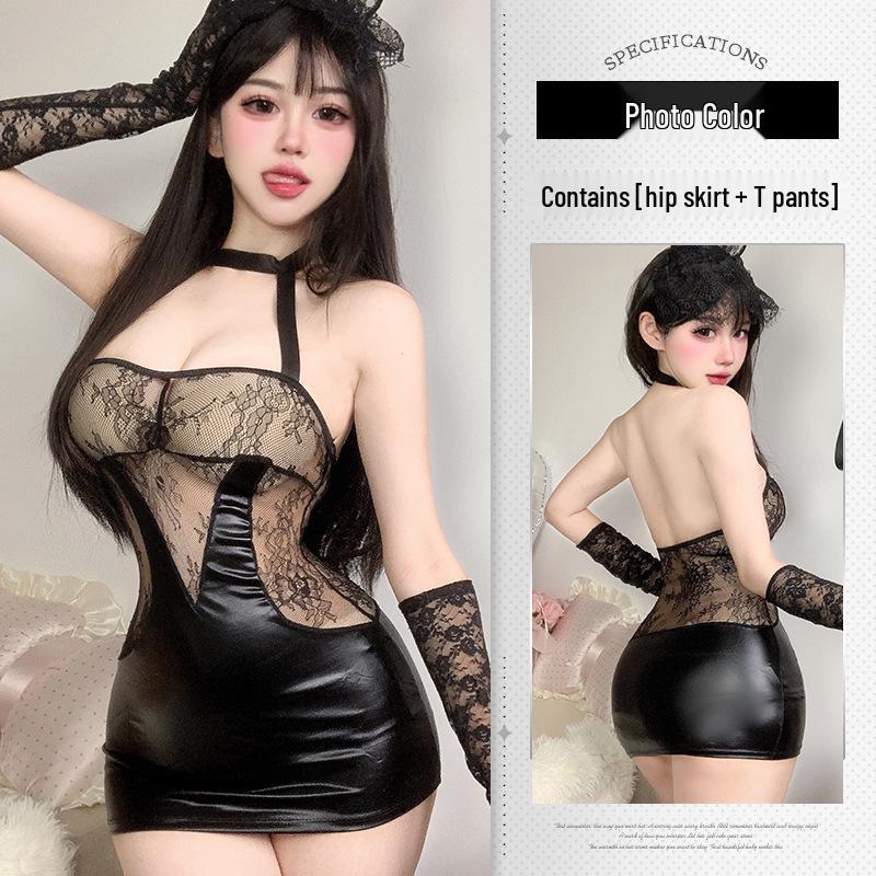 Pure Desire Lace See-Through Halterneck Sensual Lingerie Bodysuit Set for Role Play