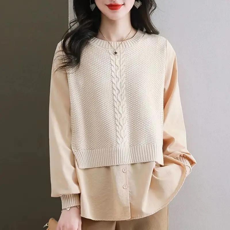 Sweater Fake Two Piece Top Stylish Shirt Luxury New Round Neck Fashion Knit