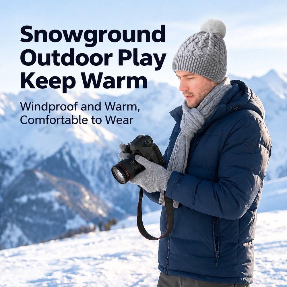 3Pcs/Set Thicken Winter Hat Scarf Gloves Set Warm Scarf Neck Warmer Suit Touchscreen Gloves  Unisex