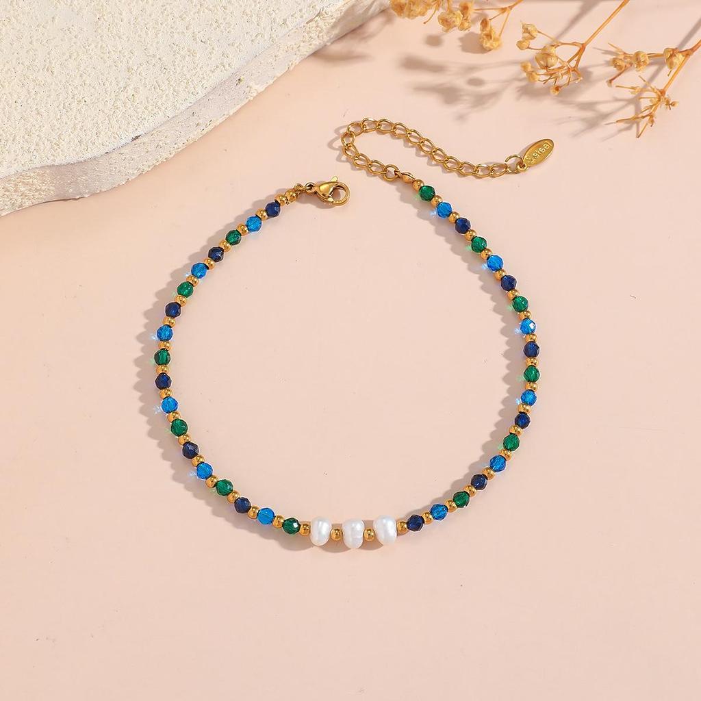 Handmade Ins Style Beaded Freshwater Pearl & Baroque Pearl Anklet Bracelet Set - Colorfast Jewelry for Women