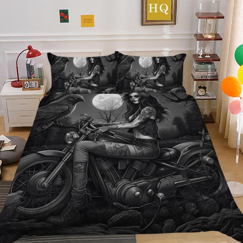Beauty Skull Printed Home Bedclothes Double Size Microfiber Teen Fashion High Ranking Bedroom Decor