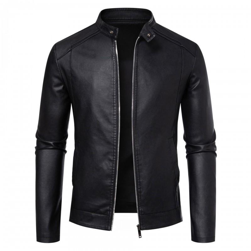 Mens Faux Leather Jacket Winter Warm Slim Fit Plus Size Casual Biker Coat