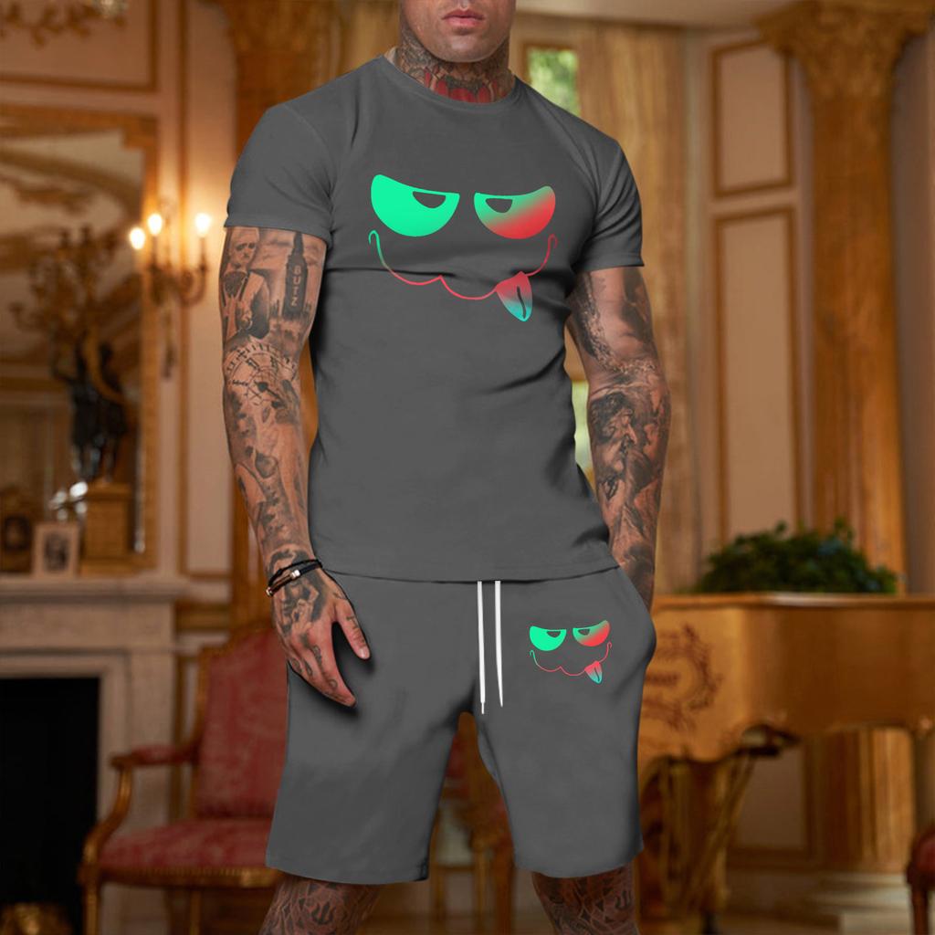 Herren Plus Size Lockere Passform Kurzarm T-Shirt und Shorts Set Lässiges Zweiteiliges Outfit mit Aufdruck Bequeme Passform