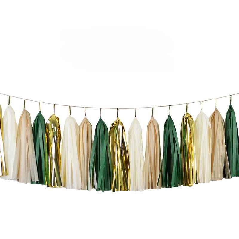 20pcs/Set Multicolor Shiny Tassel Garland Tissue Paper Tassel Banner Table Decor Tassels Ribbon Party Decorations Supplies Xmas