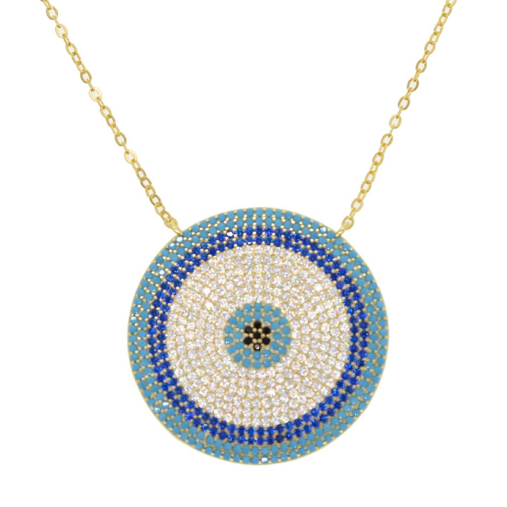 30mm Big Disco Charm Micro Pave Cubic Zirconia Nano Turquoise Bohemia Necklace