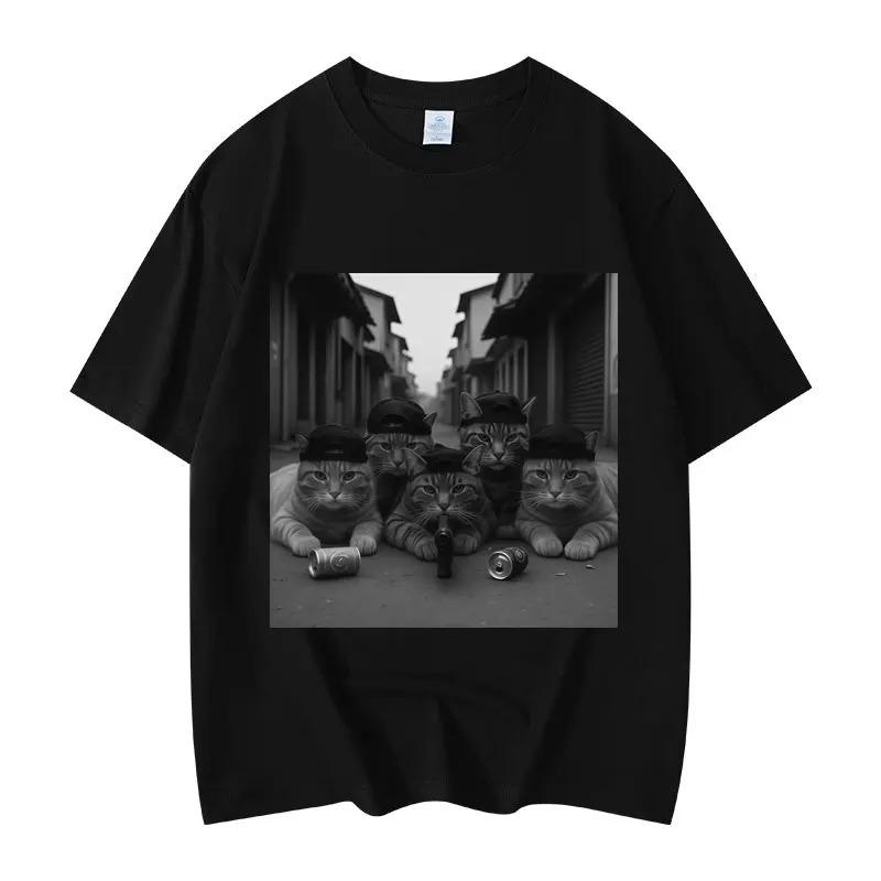 Lustige Katzenbande Meme Grafik T-Shirts Unisex Unisex Mode Vintage Kurzarm-T-Shirt Hohe Qualität Übergroße T-Shirts
