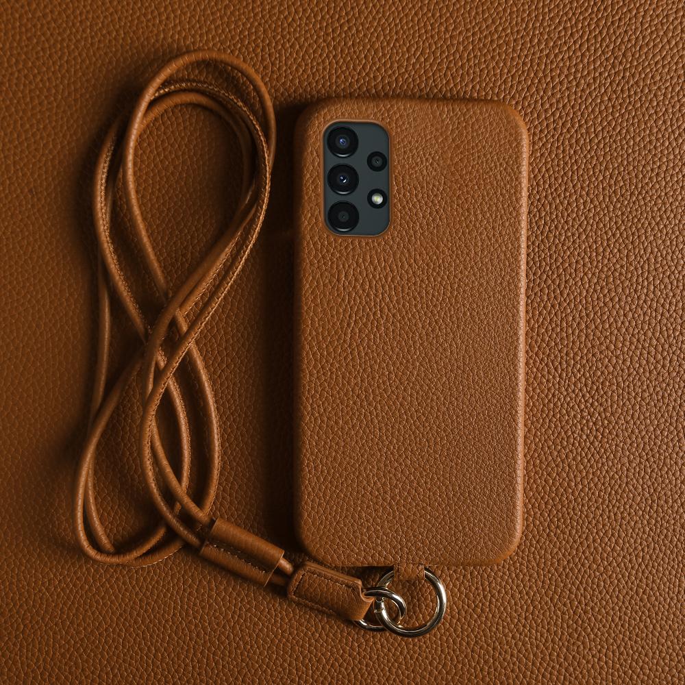 For Samsung Galaxy A13 4G Case with Lanyard Genuine Cow Leather PC Phone Back Cover