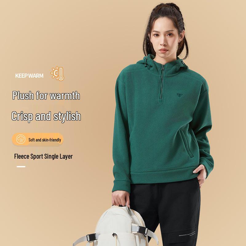 

Женский теплый флисовый пуловер с капюшоном для осени/зимы - Повседневная толстовка для бега на молнии до середины груди 3XL