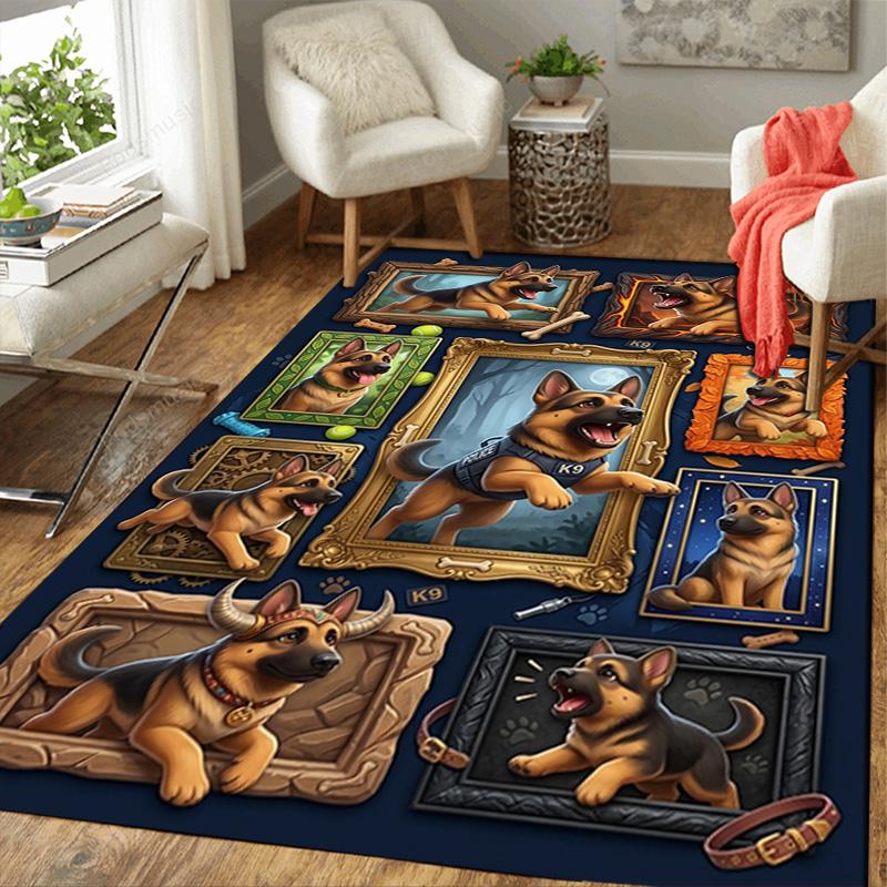 German Shepherd Portraits Pattern Rug Floor Mat for Living Room or Bedroom Soft and Comfortable Carpet a Gift for Birthday and Holiday.