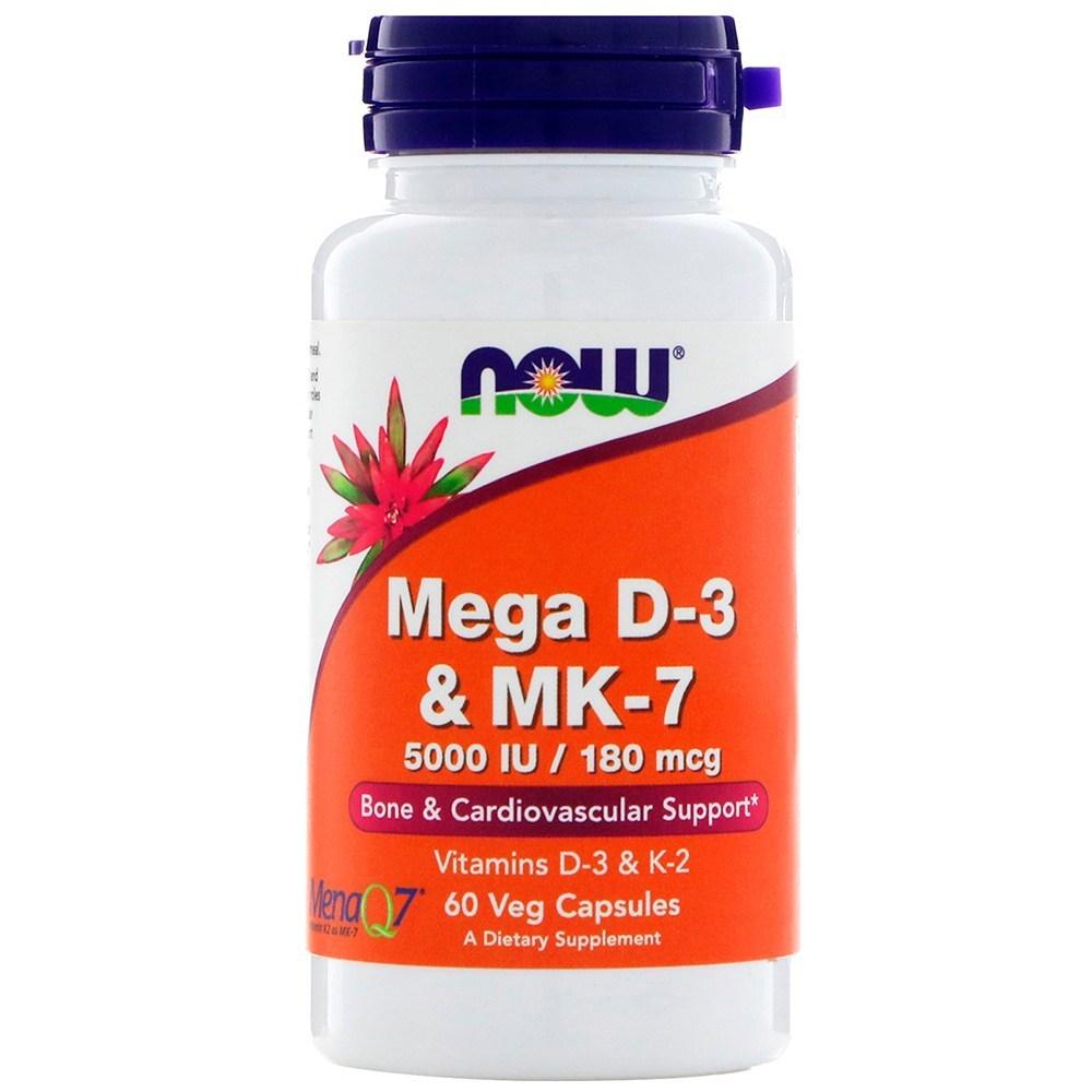 Now Foods Mega D-3 5000IU & MK-7 180mcg Veggie Capsules 60 Tablets 1 pcs